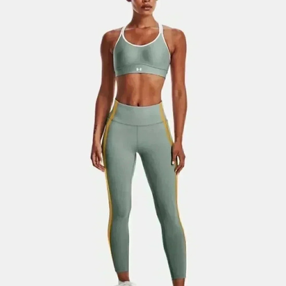 Under Armour "UA Meridian shine" yoga stretch green and yellow ankle leggings S - Picture 7 of 8
